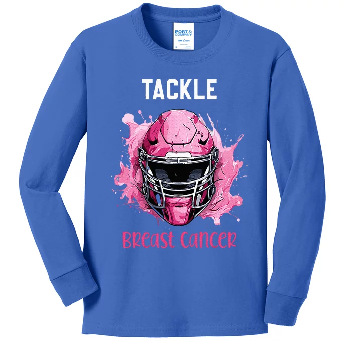 Tackle Breast Cancer Awareness Pink Ribbon Football Kids Long Sleeve Shirt