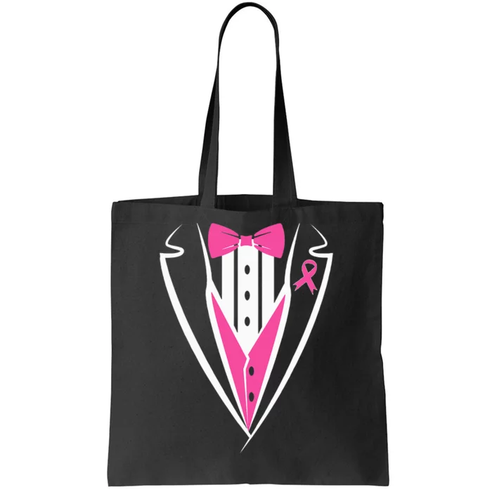 Tuxedo Breast Cancer Awareness Month Pink Ribbon Support Tote Bag