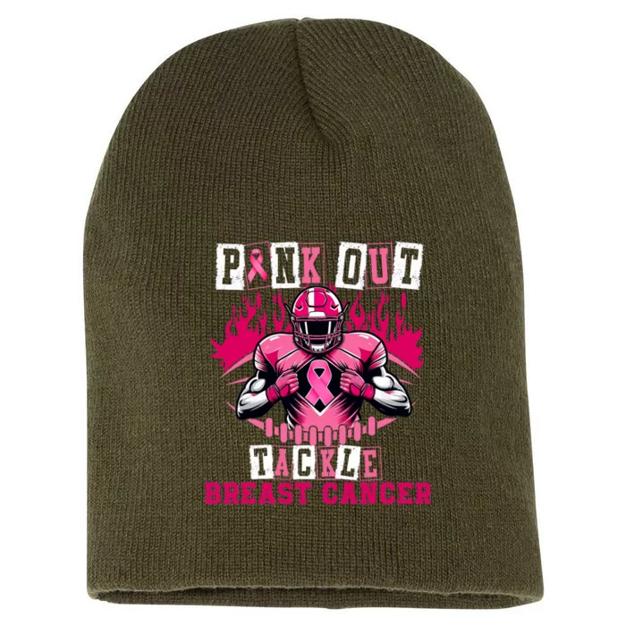 Tackle Breast Cancer Awareness Usa Football Mom Short Acrylic Beanie