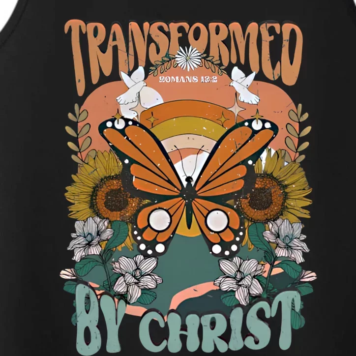 Transformed By Christ Retro Butterfly Ro 13:2 Christian Meaningful Gift Performance Tank