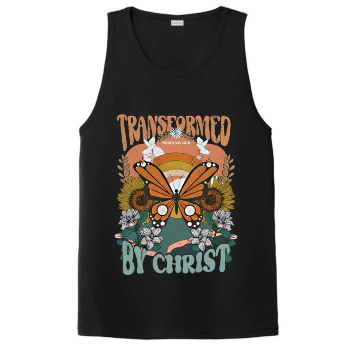 Transformed By Christ Retro Butterfly Ro 13:2 Christian Meaningful Gift Performance Tank