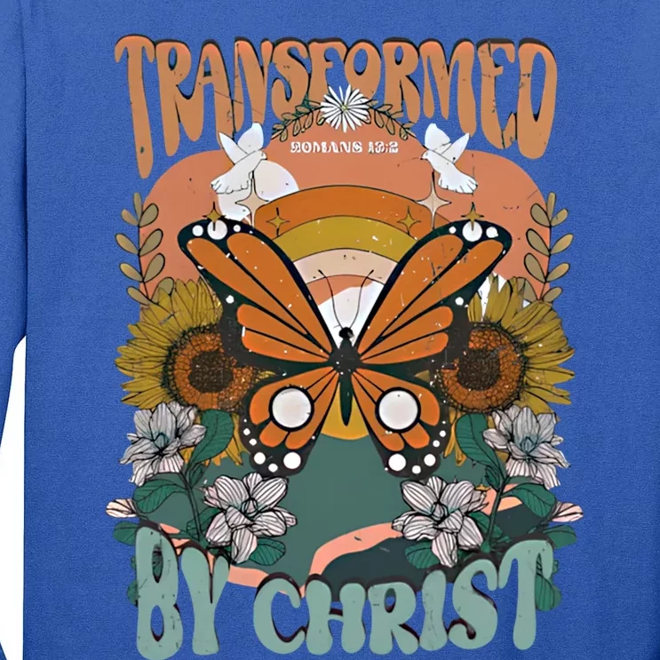 Transformed By Christ Retro Butterfly Ro 13:2 Christian Meaningful Gift Tall Long Sleeve T-Shirt