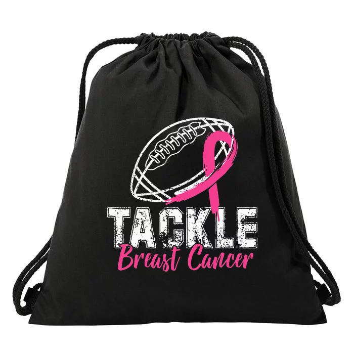 Tackle Breast Cancer Awareness Football Survivor Gift Drawstring Bag