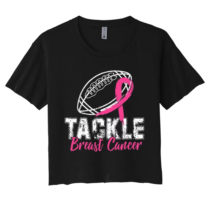 Tackle Breast Cancer Awareness Football Survivor Gift Women's Crop Top Tee