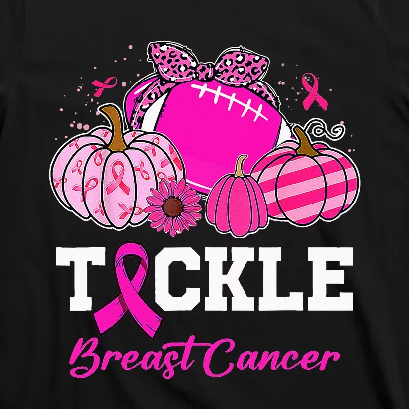 Tackle Breast Cancer Awareness Football Pink Ribbon Pumpkin T-Shirt