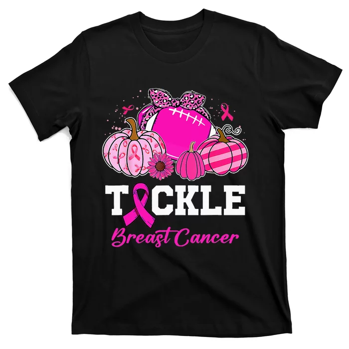 Tackle Breast Cancer Awareness Football Pink Ribbon Pumpkin T-Shirt