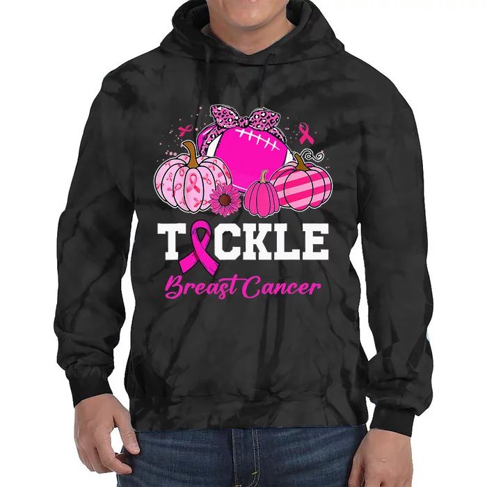 Tackle Breast Cancer Awareness Football Pink Ribbon Pumpkin Tie Dye Hoodie