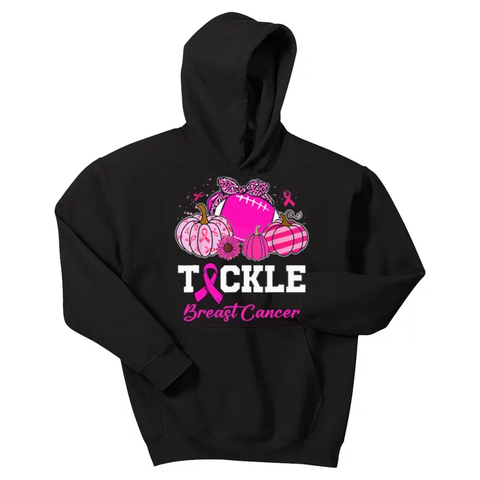 Tackle Breast Cancer Awareness Football Pink Ribbon Pumpkin Kids Hoodie