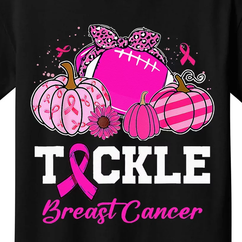 Tackle Breast Cancer Awareness Football Pink Ribbon Pumpkin Kids T-Shirt