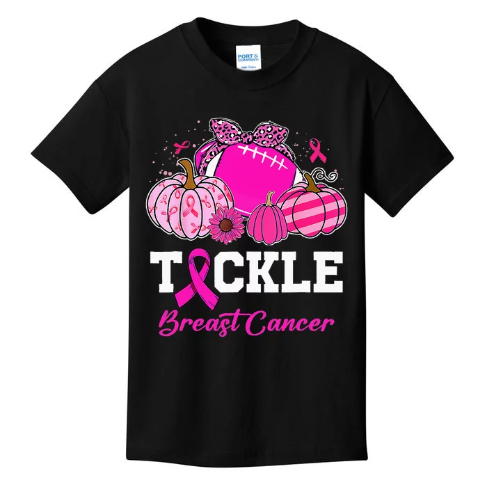 Tackle Breast Cancer Awareness Football Pink Ribbon Pumpkin Kids T-Shirt