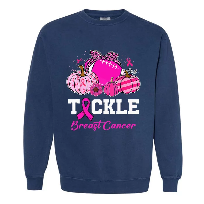 Tackle Breast Cancer Awareness Football Pink Ribbon Pumpkin Garment-Dyed Sweatshirt