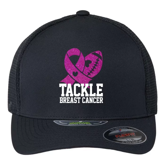 Tackle Breast Cancer Football Ribbon Flexfit Unipanel Trucker Cap