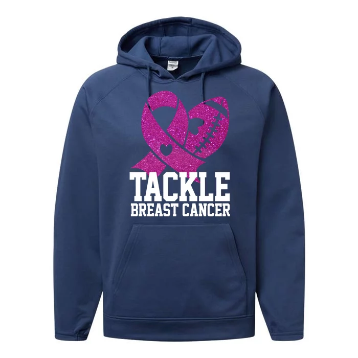 Tackle Breast Cancer Football Ribbon Performance Fleece Hoodie