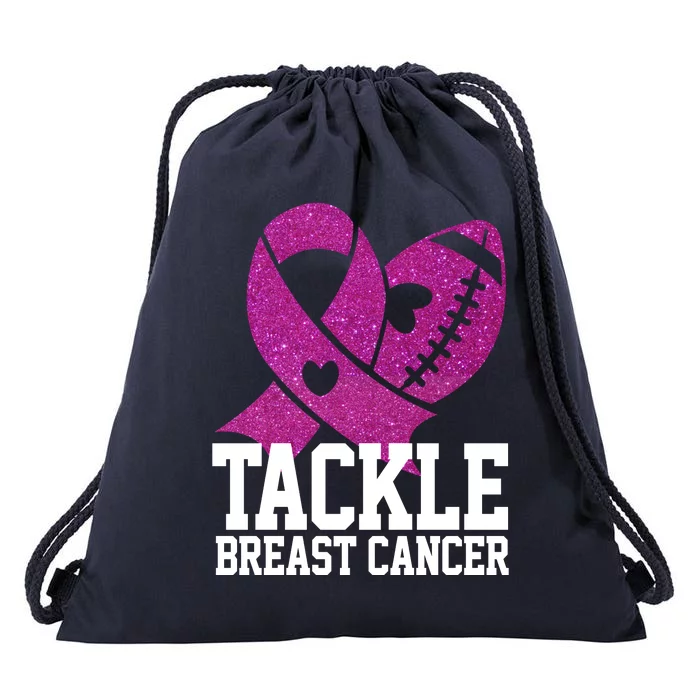 Tackle Breast Cancer Football Ribbon Drawstring Bag