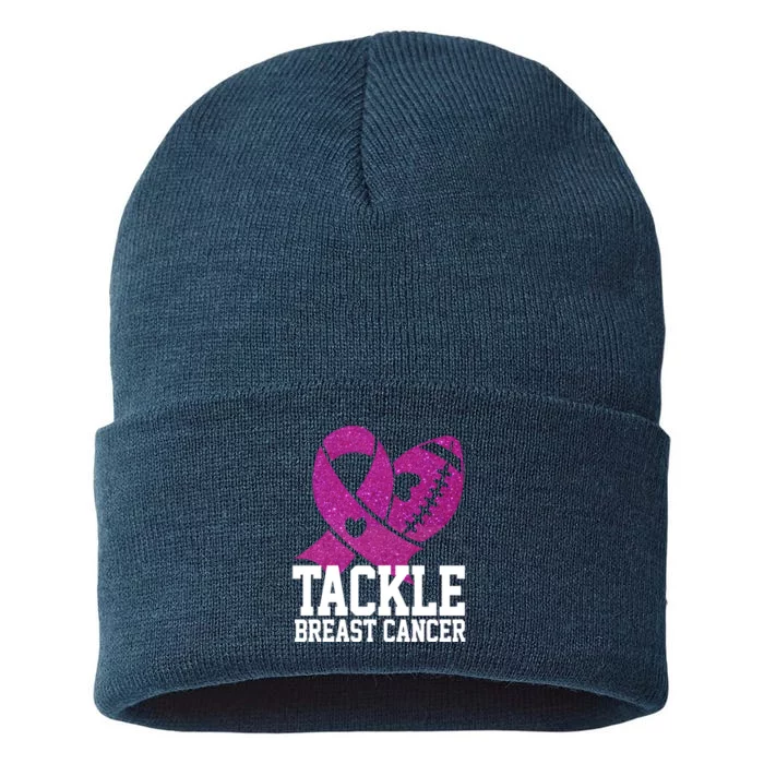 Tackle Breast Cancer Football Ribbon Sustainable Knit Beanie