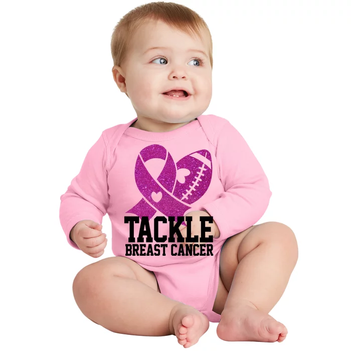 Tackle Breast Cancer Football Ribbon Baby Long Sleeve Bodysuit