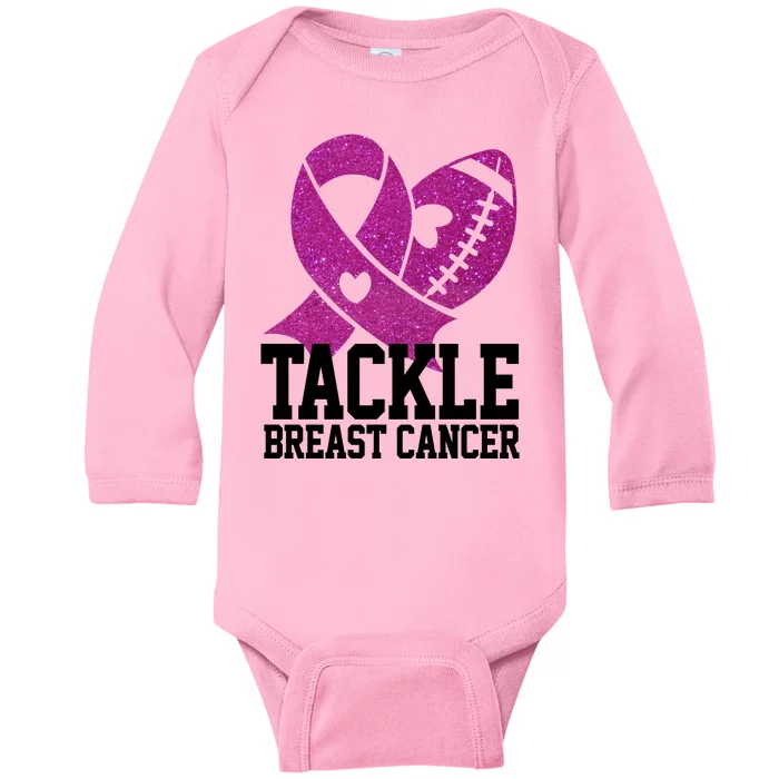 Tackle Breast Cancer Football Ribbon Baby Long Sleeve Bodysuit