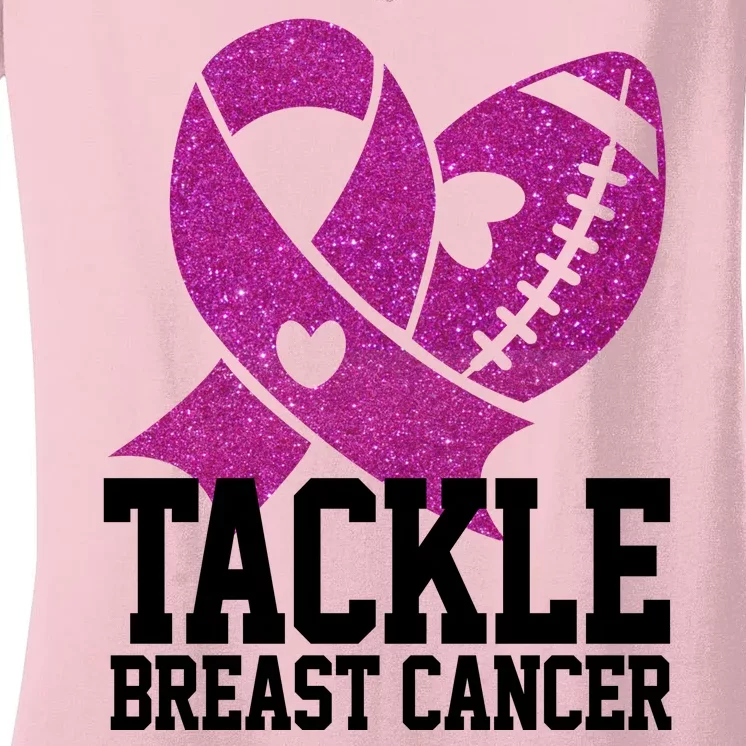 Tackle Breast Cancer Football Ribbon Women's V-Neck T-Shirt