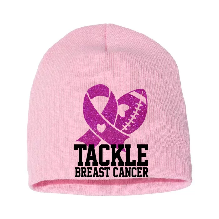 Tackle Breast Cancer Football Ribbon Short Acrylic Beanie