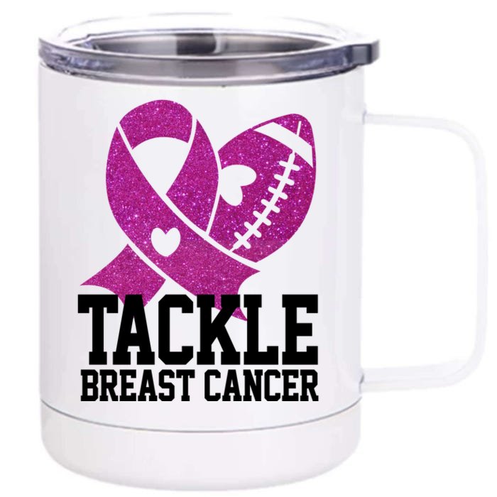 Tackle Breast Cancer Football Ribbon Front & Back 12oz Stainless Steel Tumbler Cup