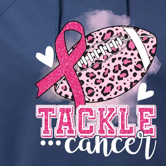 Tackle Breast Cancer Pink Ribbon Football Performance Fleece Hoodie