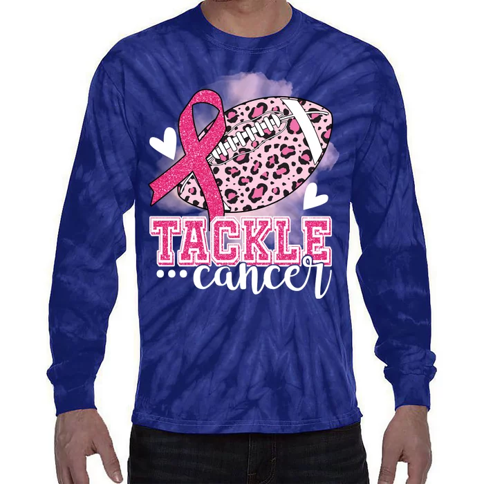 Tackle Breast Cancer Pink Ribbon Football Tie-Dye Long Sleeve Shirt