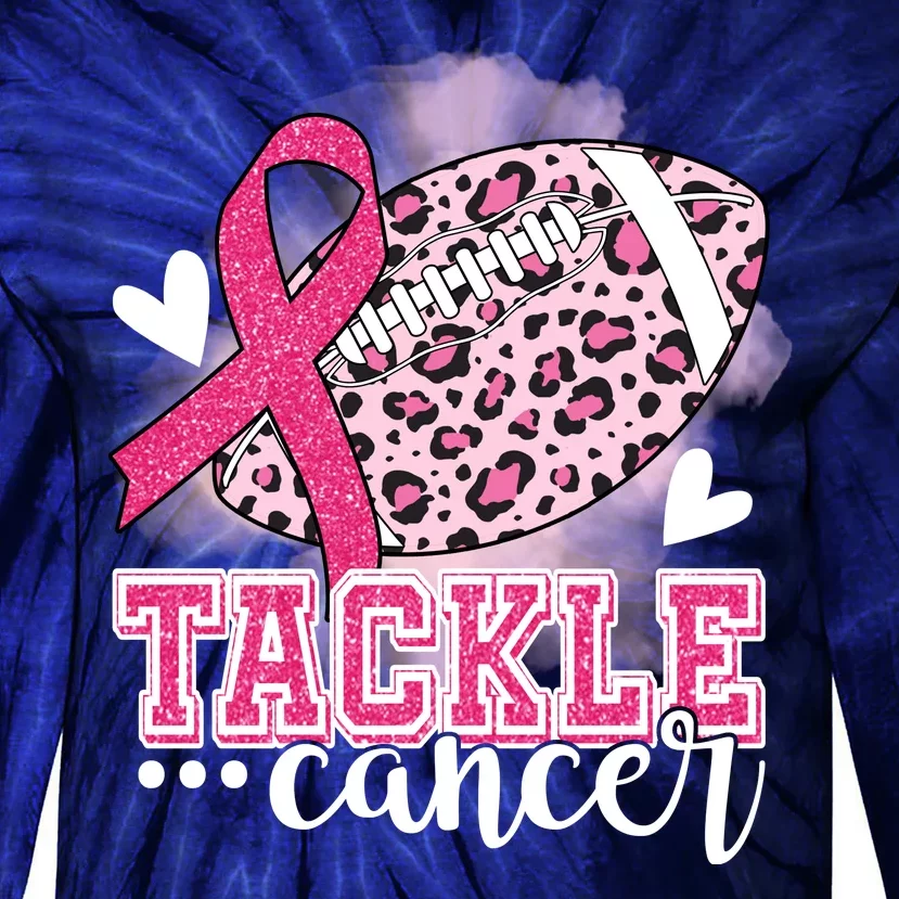 Tackle Breast Cancer Pink Ribbon Football Tie-Dye Long Sleeve Shirt