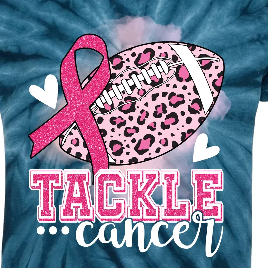 Tackle Breast Cancer Pink Ribbon Football Kids Tie-Dye T-Shirt