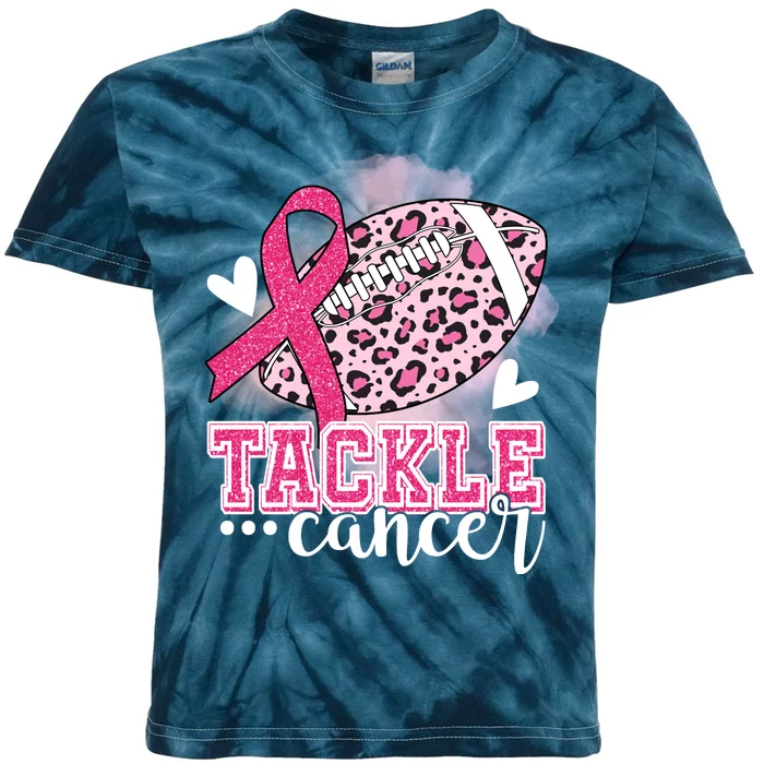 Tackle Breast Cancer Pink Ribbon Football Kids Tie-Dye T-Shirt