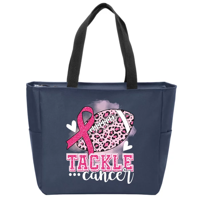 Tackle Breast Cancer Pink Ribbon Football Zip Tote Bag