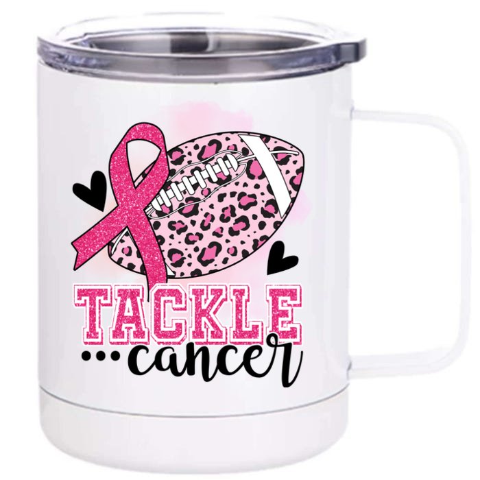 Tackle Breast Cancer Pink Ribbon Football Front & Back 12oz Stainless Steel Tumbler Cup