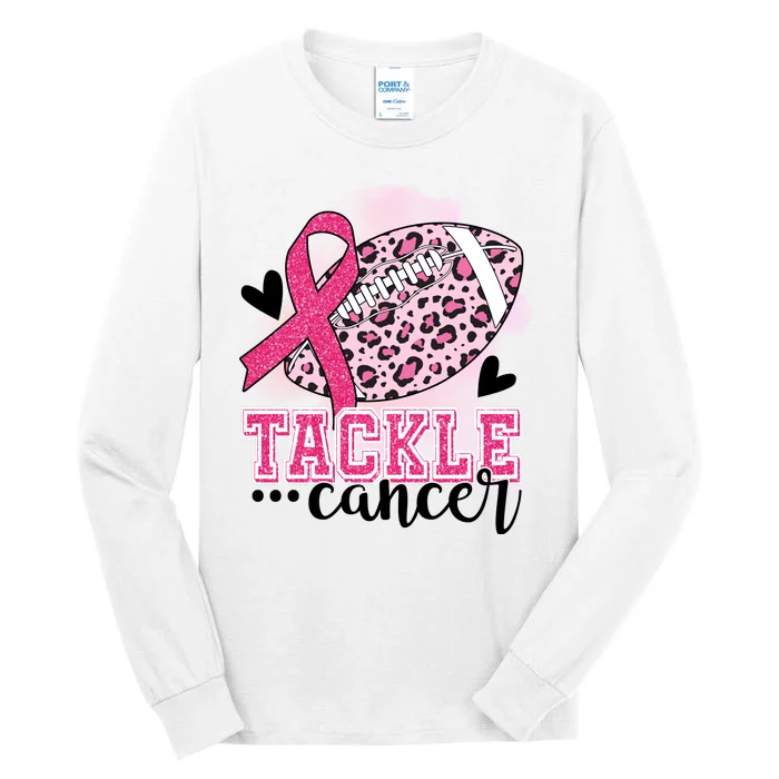 Tackle Breast Cancer Pink Ribbon Football Tall Long Sleeve T-Shirt