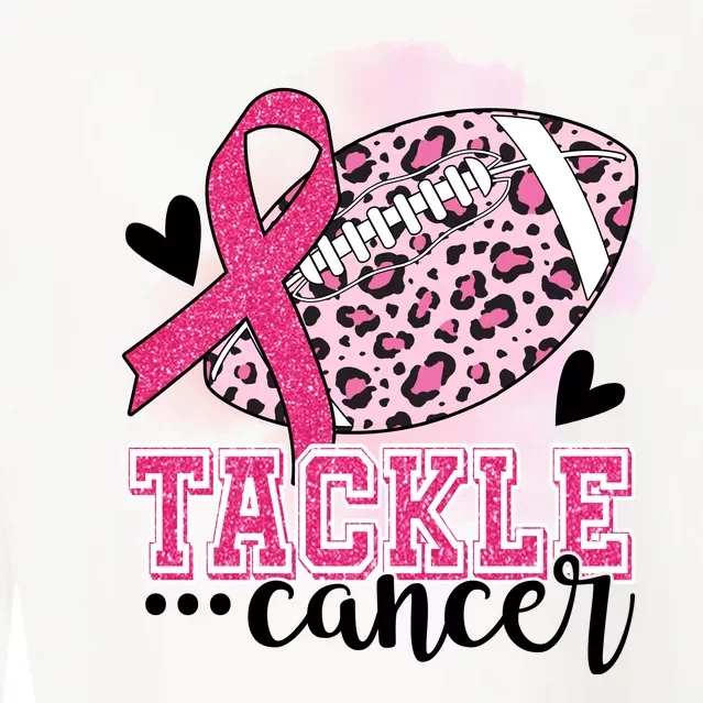 Tackle Breast Cancer Pink Ribbon Football Cropped Pullover Crew