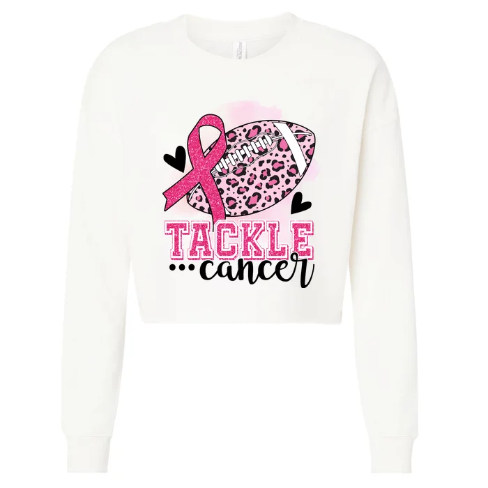 Tackle Breast Cancer Pink Ribbon Football Cropped Pullover Crew