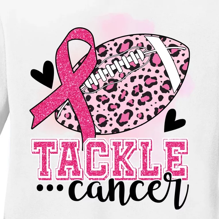 Tackle Breast Cancer Pink Ribbon Football Ladies Long Sleeve Shirt