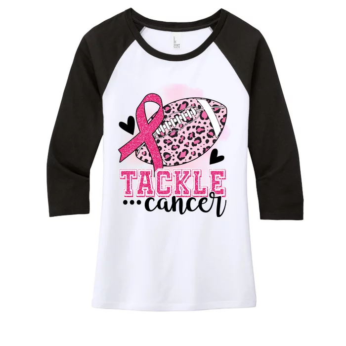 Tackle Breast Cancer Pink Ribbon Football Women's Tri-Blend 3/4-Sleeve Raglan Shirt