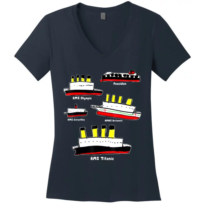 Titanic, Britanic, Carpathia, Poseidon, Titanic Women's V-Neck T-Shirt