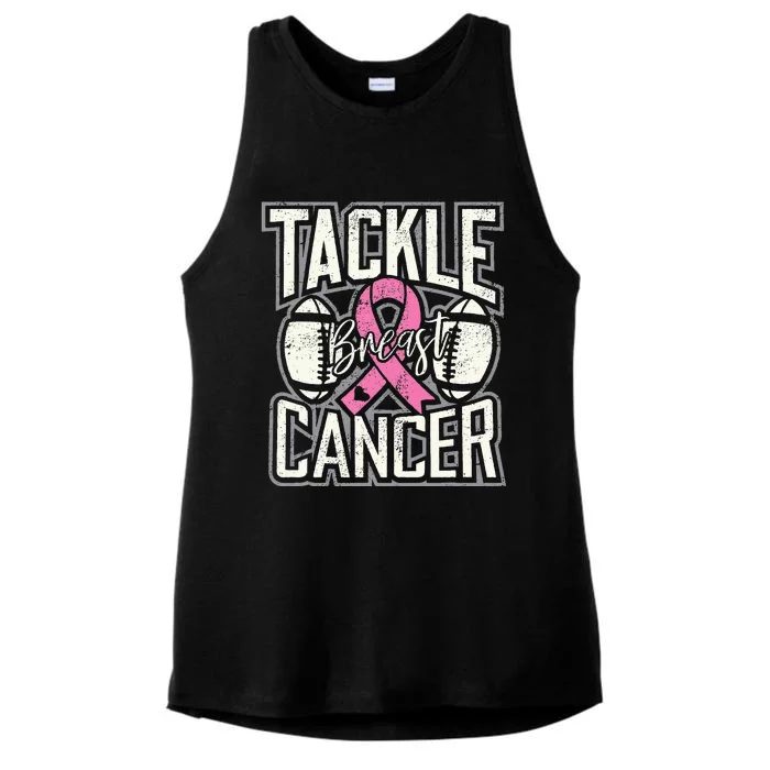 Tackle Breast Cancer Awareness Football Pink Ribbon Ladies Tri-Blend Wicking Tank