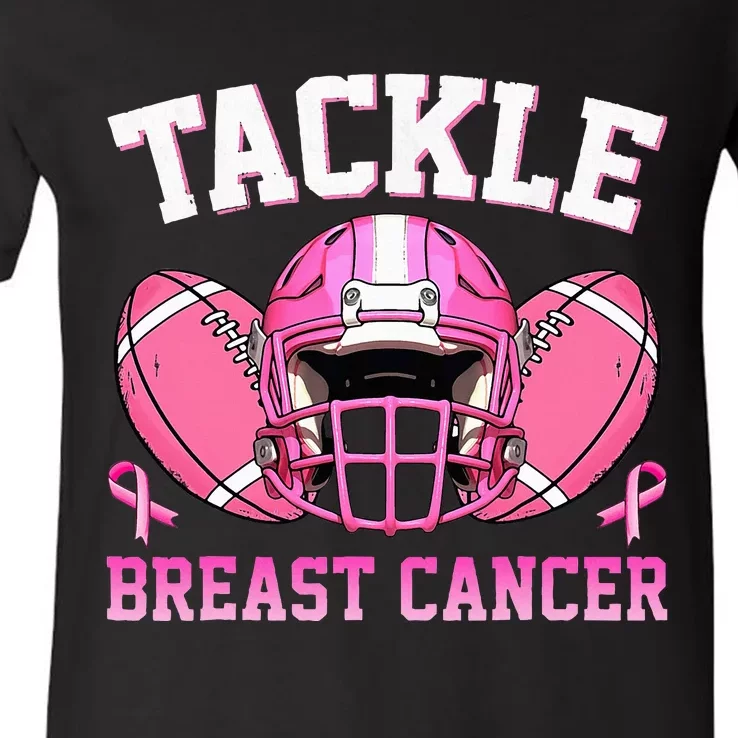 tackle breast cancer awareness pink ribbon wo V-Neck T-Shirt