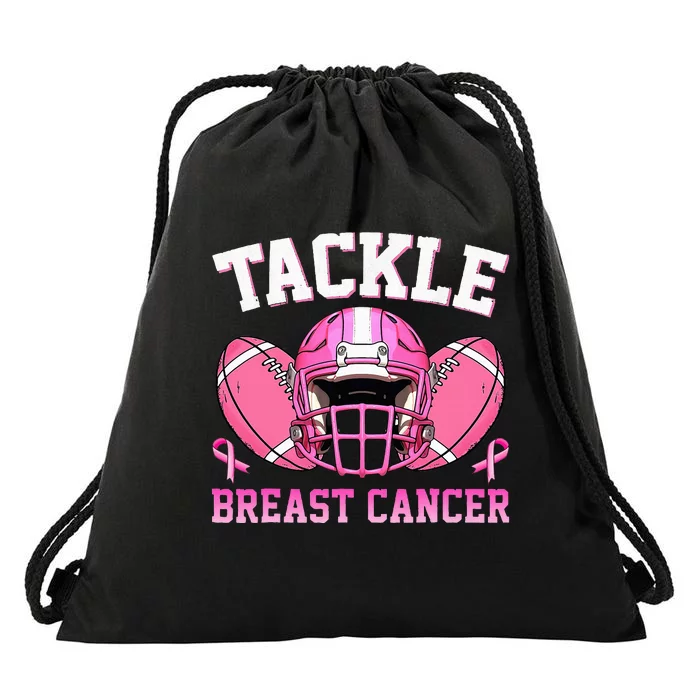 tackle breast cancer awareness pink ribbon wo Drawstring Bag