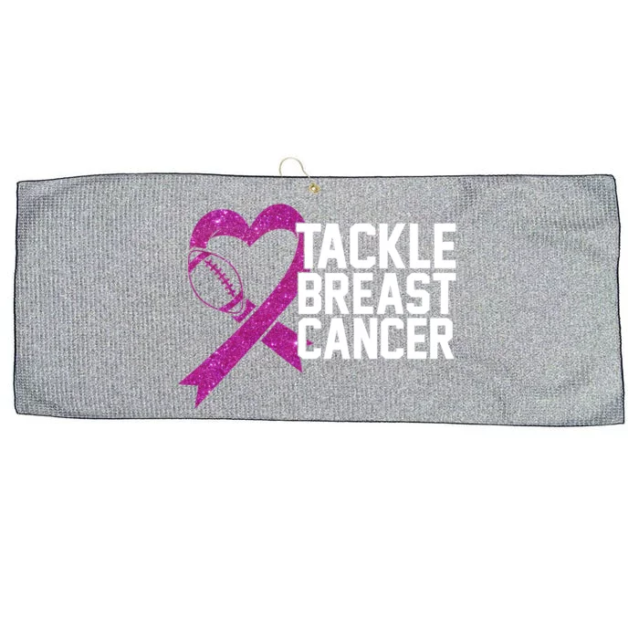 Tackle Breast Cancer Awareness Heart Football Large Microfiber Waffle Golf Towel