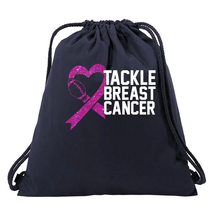 Tackle Breast Cancer Awareness Heart Football Drawstring Bag