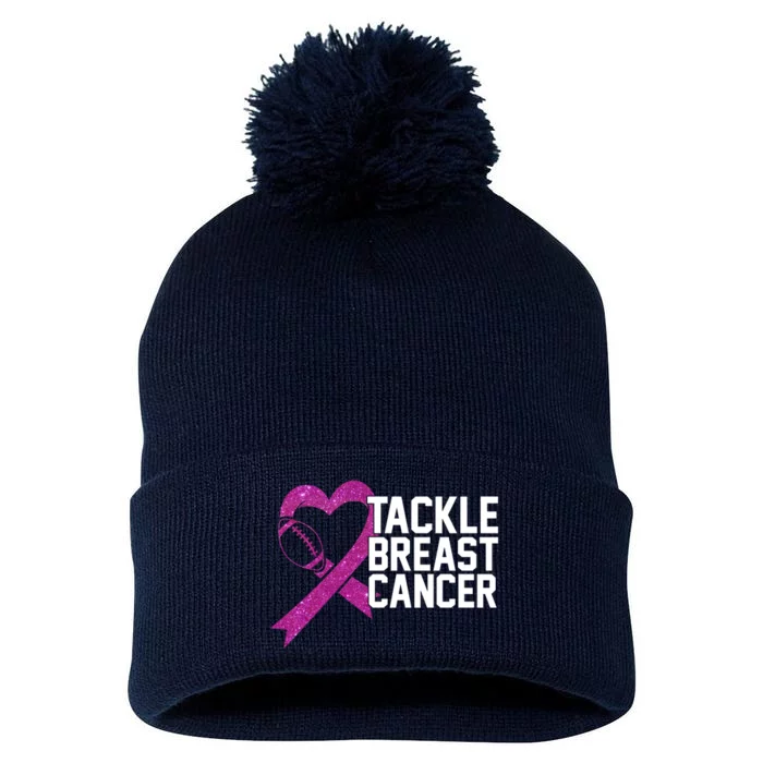 Tackle Breast Cancer Awareness Heart Football Pom Pom 12in Knit Beanie