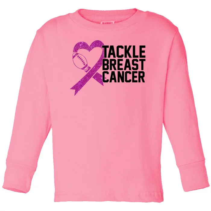 Tackle Breast Cancer Awareness Heart Football Toddler Long Sleeve Shirt