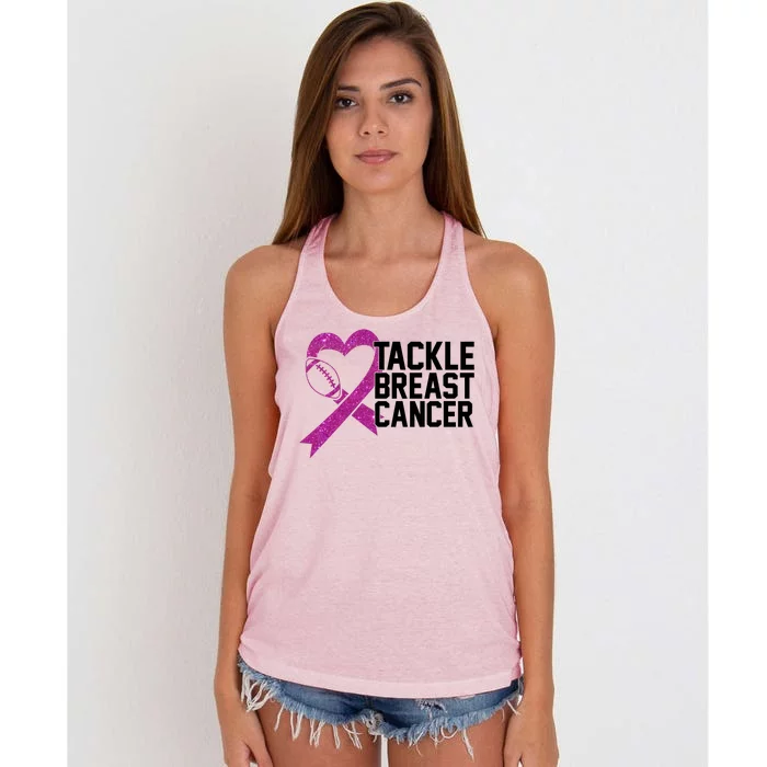 Tackle Breast Cancer Awareness Heart Football Women's Knotted Racerback Tank