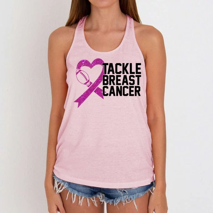 Tackle Breast Cancer Awareness Heart Football Women's Knotted Racerback Tank