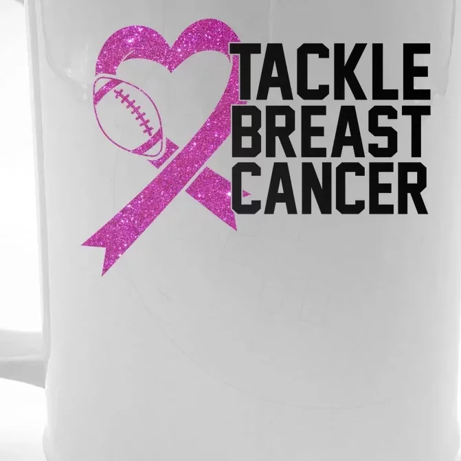 Tackle Breast Cancer Awareness Heart Football Front & Back Beer Stein