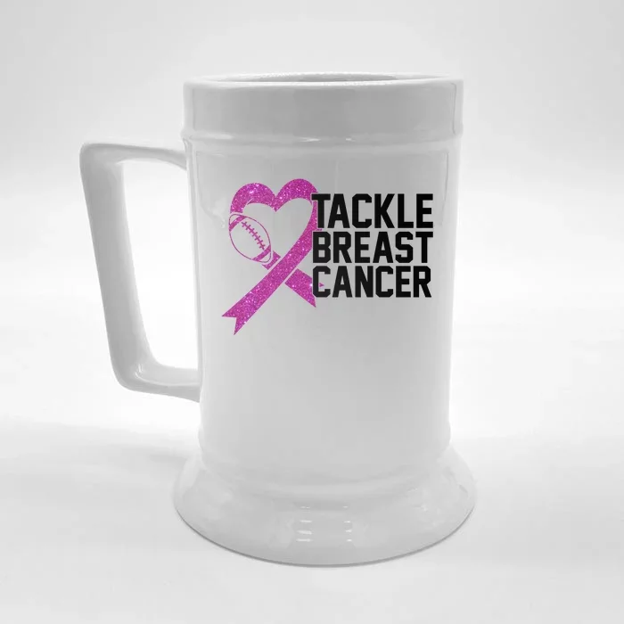 Tackle Breast Cancer Awareness Heart Football Front & Back Beer Stein