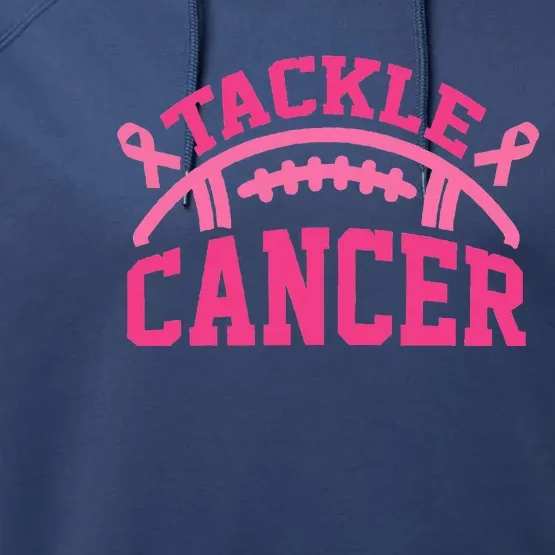 Tackle Breast Cancer Awareness Football Pink Ribbon Performance Fleece Hoodie