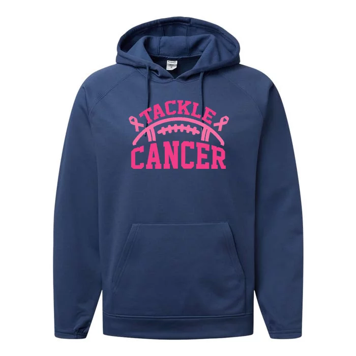 Tackle Breast Cancer Awareness Football Pink Ribbon Performance Fleece Hoodie